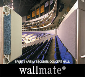 Wallmate stretched fabric acoustical wall system being used in Sports Arena